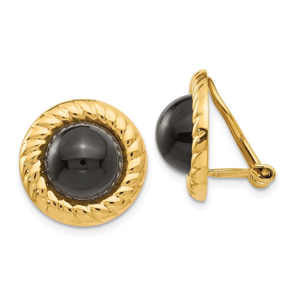 14k Omega Clip Black Onyx Cabochon 16mm Non-Pierced Earrings, 17 x 17 mm