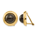 14k Omega Clip Black Onyx Cabochon 16mm Non-pierced Earrings, 16 x 16 mm