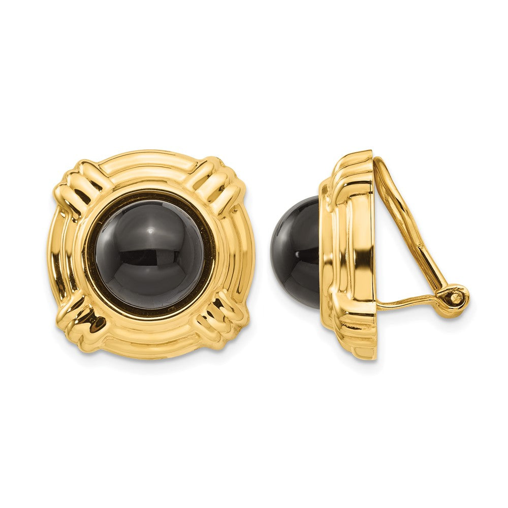 14k Omega Clip Black Onyx Cabochon 18mm Non-pierced Earrings, 19 x 18 mm