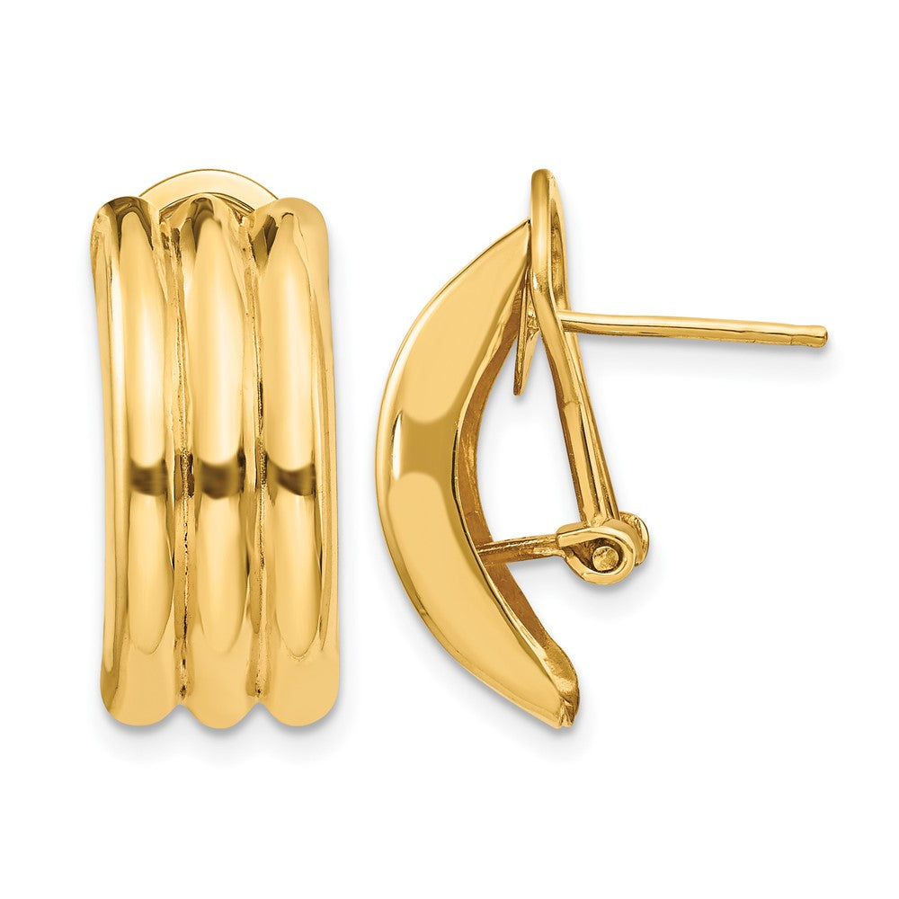 14k 8.5x20mm Polished Ribbed Omega Back Post Earrings, 20 x 8 mm