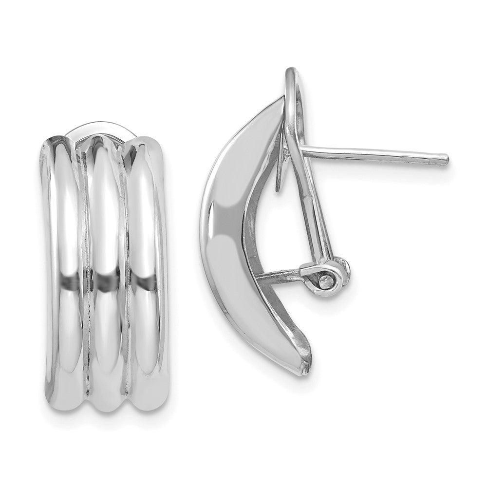 14k White Gold 8.5x20mm Polished Ribbed Omega Back Post Earrings, 20 x 8.5 mm