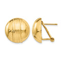 14k 16mm Ribbed Domed Omega Back Post Earrings, 16 x 16 mm