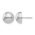 14k White Gold 12mm Polished Half Ball Post Earrings, 12 x 12 mm