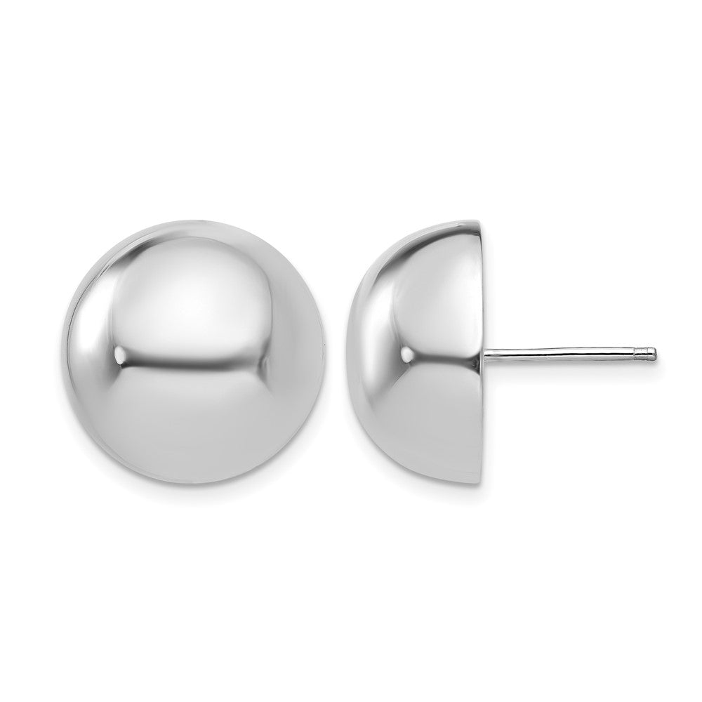 14k White Gold 16mm Polished Half Ball Post Earrings, 16 x 16 mm
