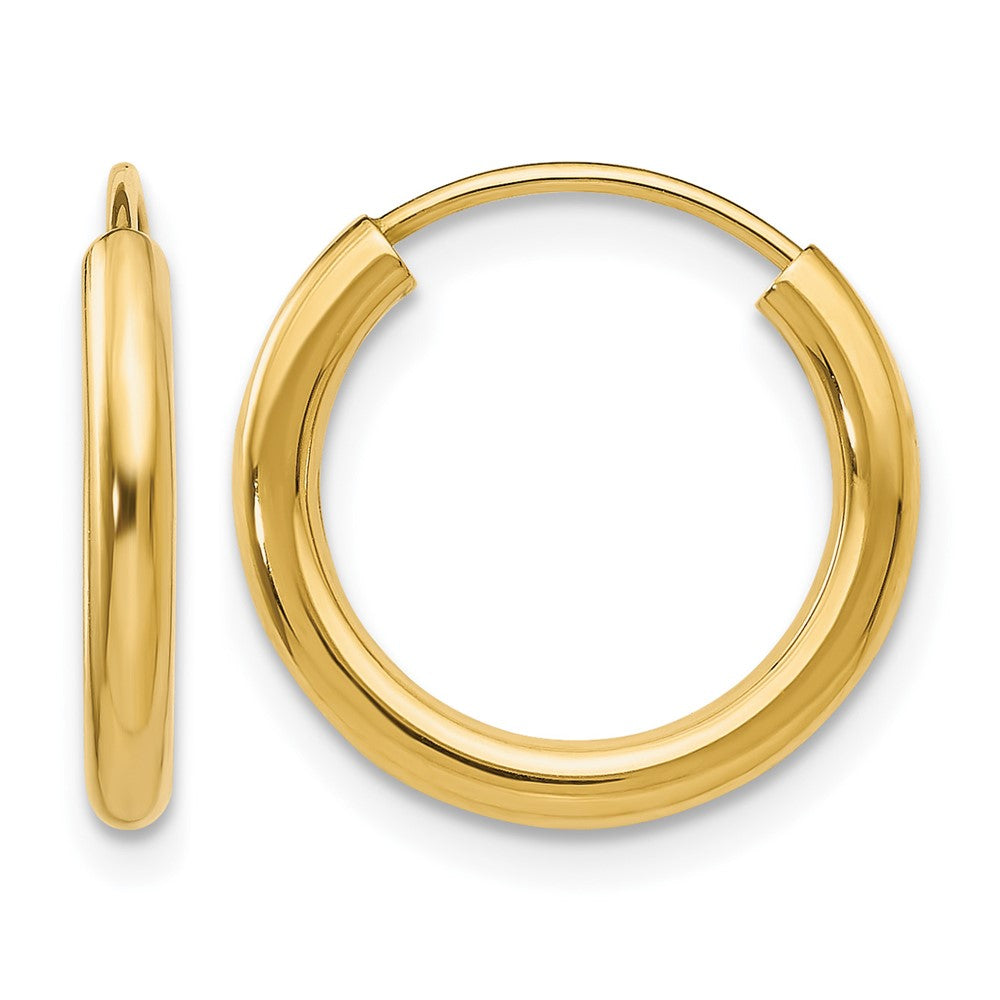 14k 2x16mm Polished Round Endless Tube Hoop Earrings, 16 x 2 mm