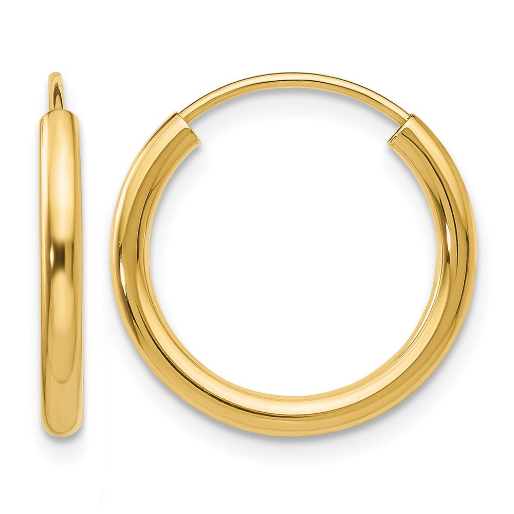 14k 2x17mm Polished Round Endless Tube Hoop Earrings, 18 x 2 mm