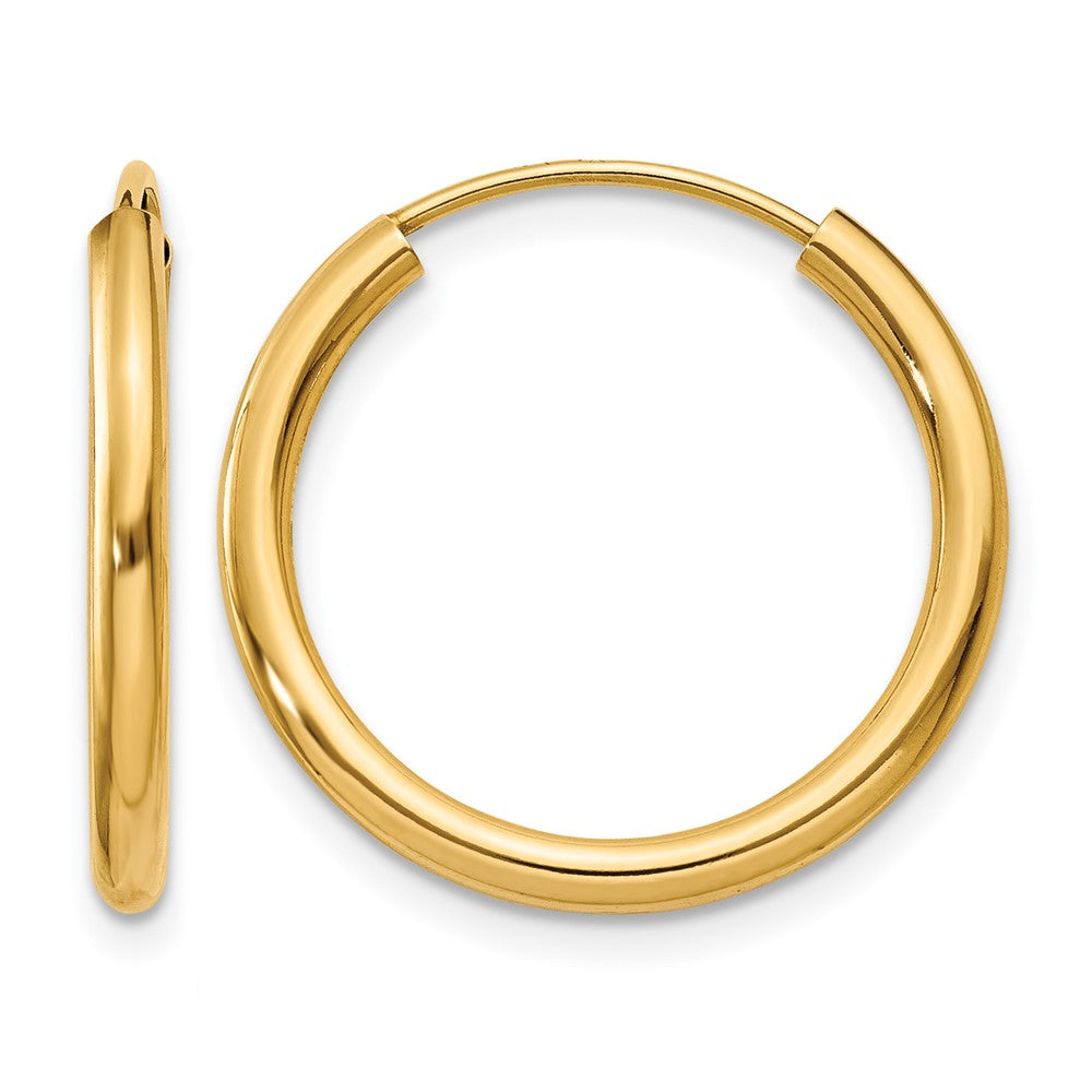 14k 2x20mm Polished Round Endless Tube Hoop Earrings, 20 x 2 mm