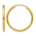 14k 2x25mm Polished Round Endless Tube Hoop Earrings, 25 x 2 mm