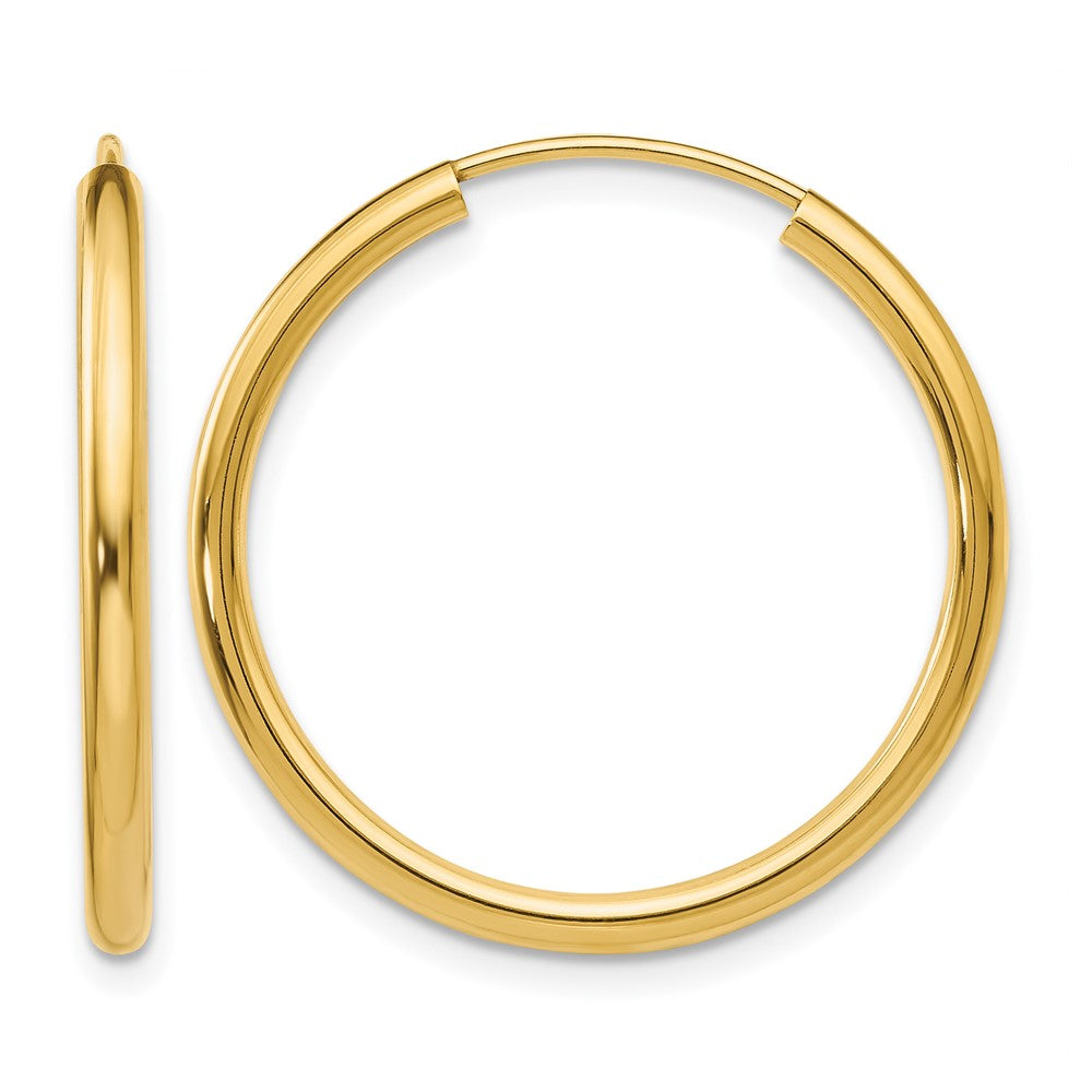 14k 2x25mm Polished Round Endless Tube Hoop Earrings, 25 x 2 mm