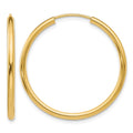 14k 2x30mm Polished Round Endless Tube Hoop Earrings, 30 x 2 mm