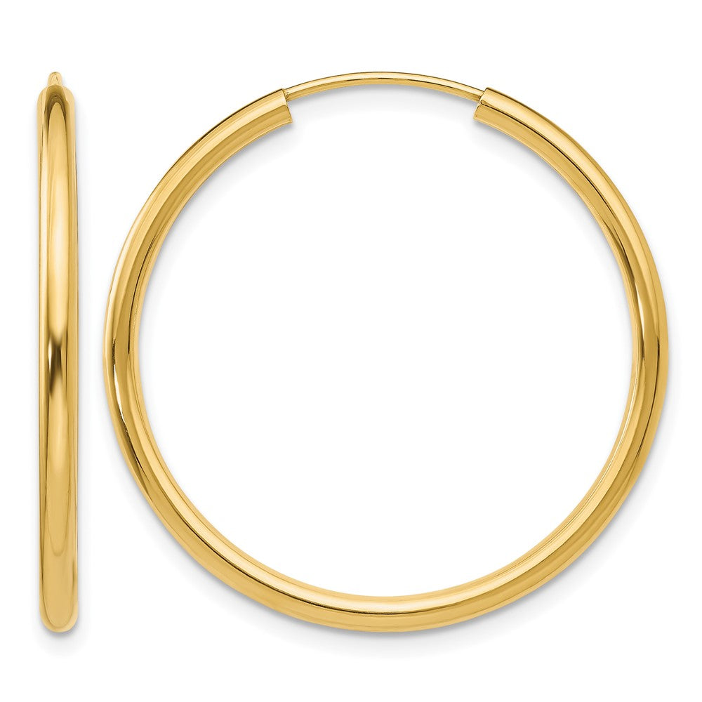 14k 2x30mm Polished Round Endless Tube Hoop Earrings, 30 x 2 mm