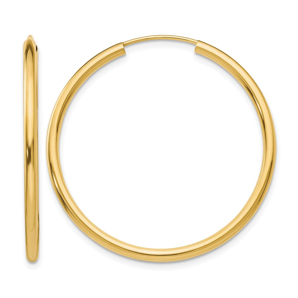 14k 2x35mm Polished Round Endless Tube Hoop Earrings, 35 x 2 mm
