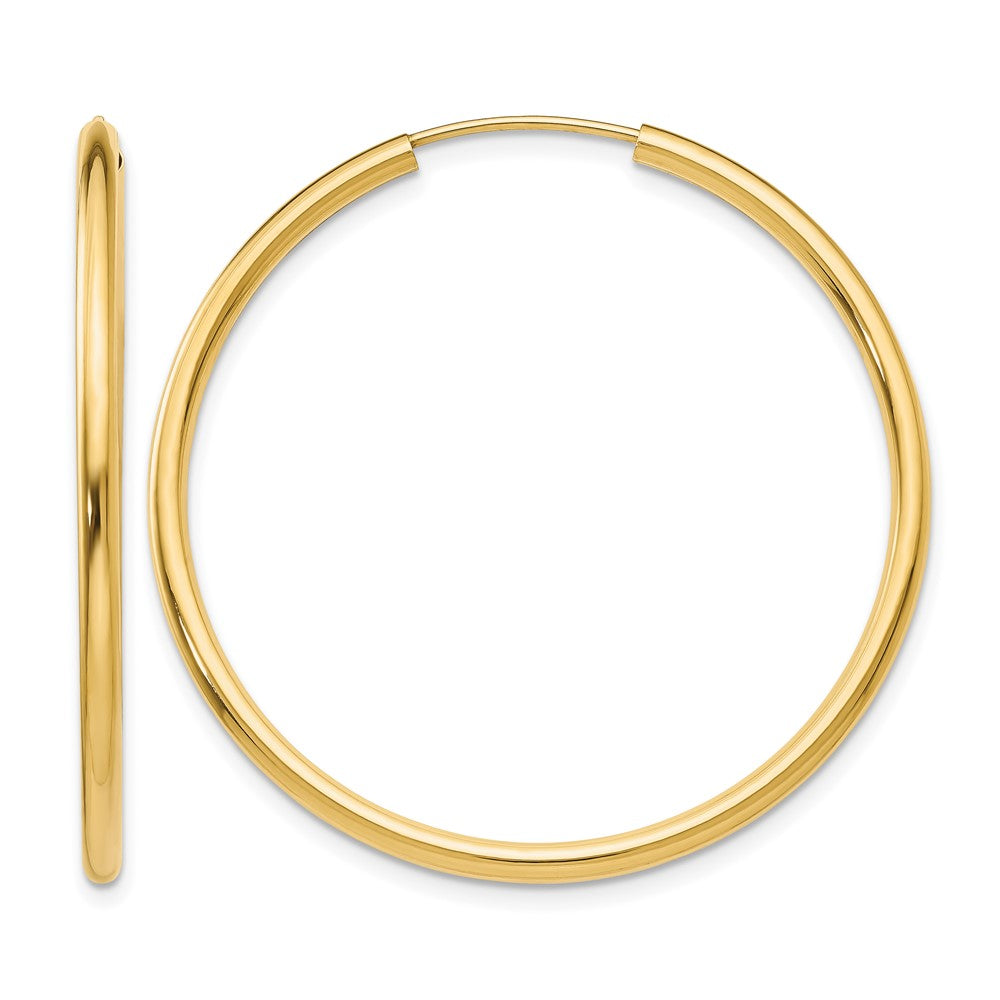 14k 2x40mm Polished Round Endless Tube Hoop Earrings, 40 x 2 mm
