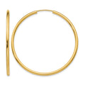 14k 2x45mm Polished Round Endless Tube Hoop Earrings, 45 x 2 mm