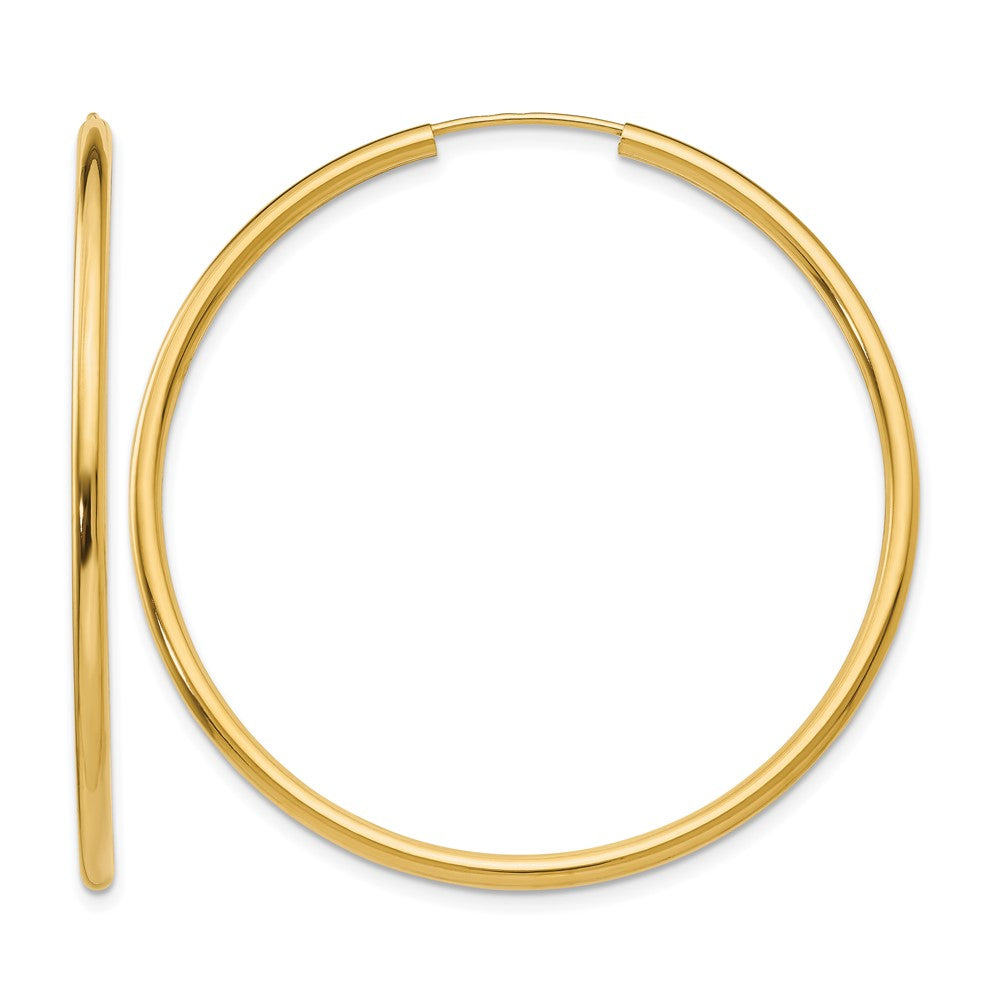 14k 2x45mm Polished Round Endless Tube Hoop Earrings, 45 x 2 mm
