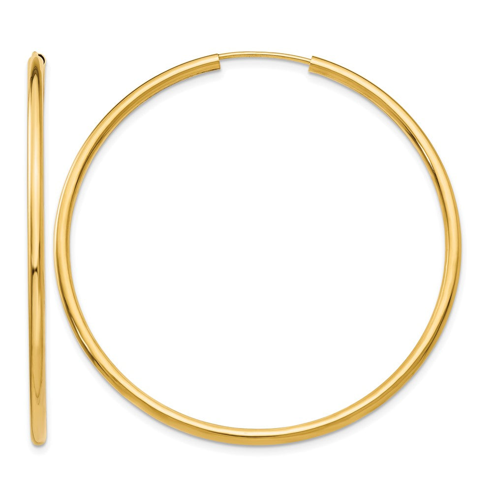 14k 2x50mm Polished Round Endless Tube Hoop Earrings, 50 x 2 mm