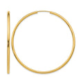 14k 2x54mm Polished Round Endless Tube Hoop Earrings, 55 x 2 mm