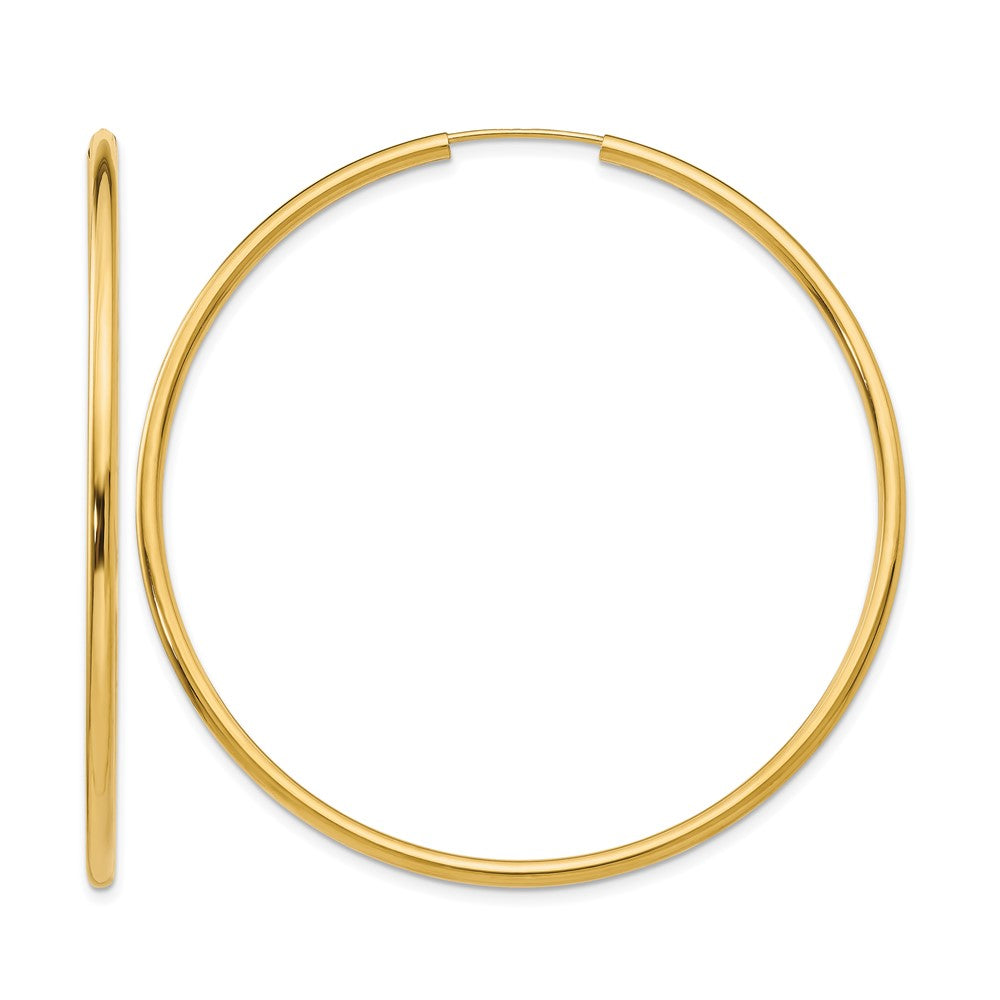 14k 2x54mm Polished Round Endless Tube Hoop Earrings, 55 x 2 mm