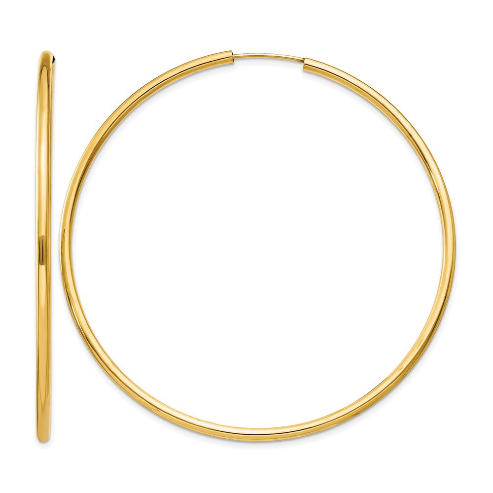 14k 2x60mm Polished Round Endless Tube Hoop Earrings, 60 x 2 mm