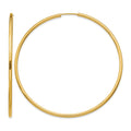 14k 2x65mm Polished Round Endless Tube Hoop Earrings, 65 x 2 mm