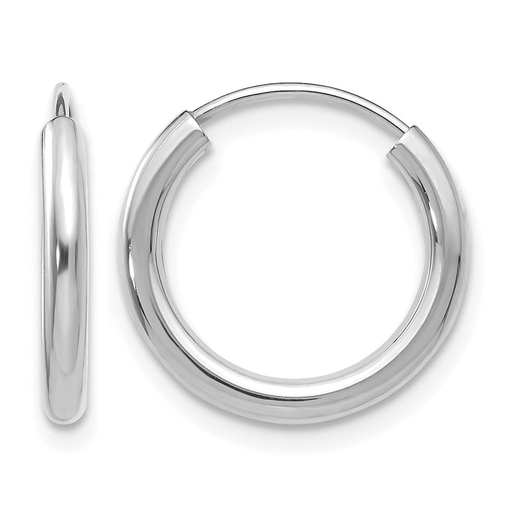 14k White Gold 2x16mm Polished Round Endless Tube Hoop Earrings, 16 x 2 mm