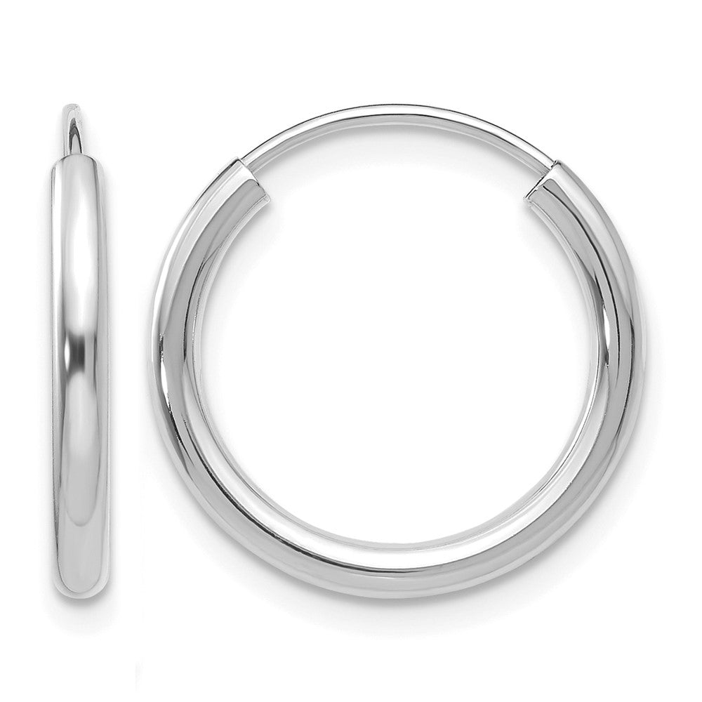 14k White Gold 2x17mm Polished Round Endless Tube Hoop Earrings, 18 x 2 mm