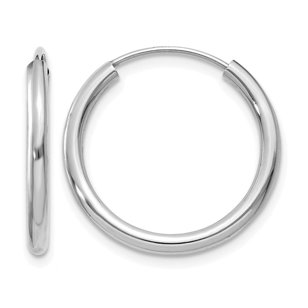 14k White Gold 2x20mm Polished Round Endless Tube Hoop Earrings, 20 x 2 mm