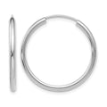 14k White Gold 2x25mm Polished Round Endless Tube Hoop Earrings, 25 x 2 mm