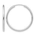14k White Gold 2x30mm Polished Round Endless Tube Hoop Earrings, 30 x 2 mm