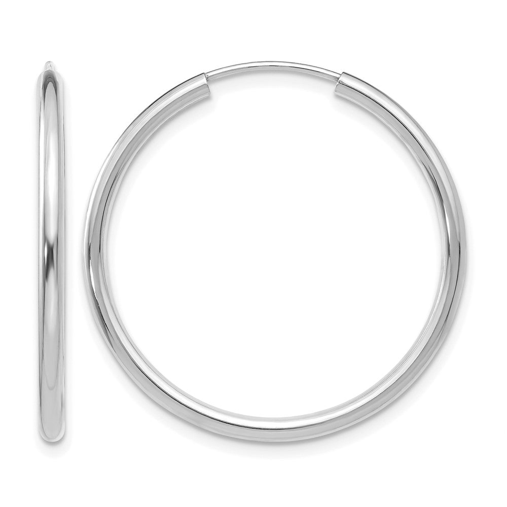 14k White Gold 2x30mm Polished Round Endless Tube Hoop Earrings, 30 x 2 mm