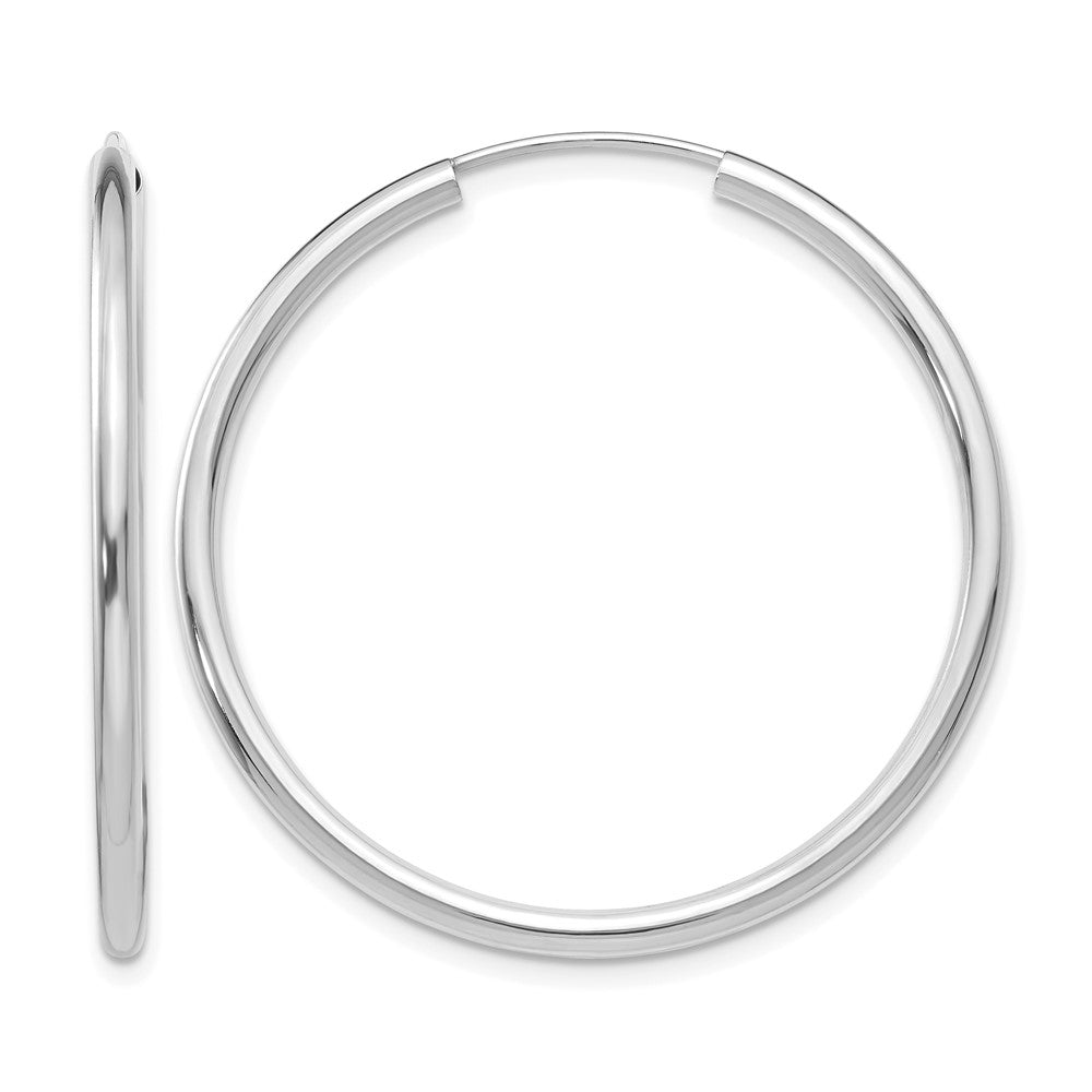 14k White Gold 2x35mm Polished Round Endless Tube Hoop Earrings, 35 x 2 mm