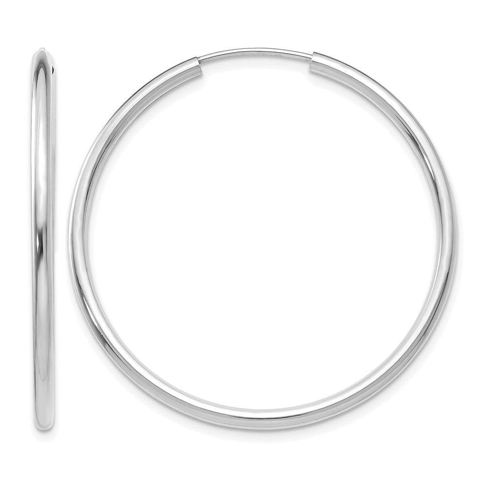14k White Gold 2x40mm Polished Round Endless Tube Hoop Earrings, 40 x 2 mm