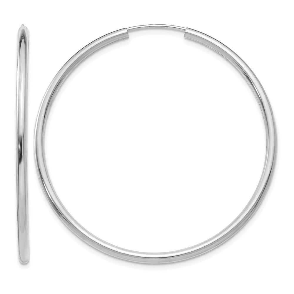 14k White Gold 2x45mm Polished Round Endless Tube Hoop Earrings, 45 x 2 mm