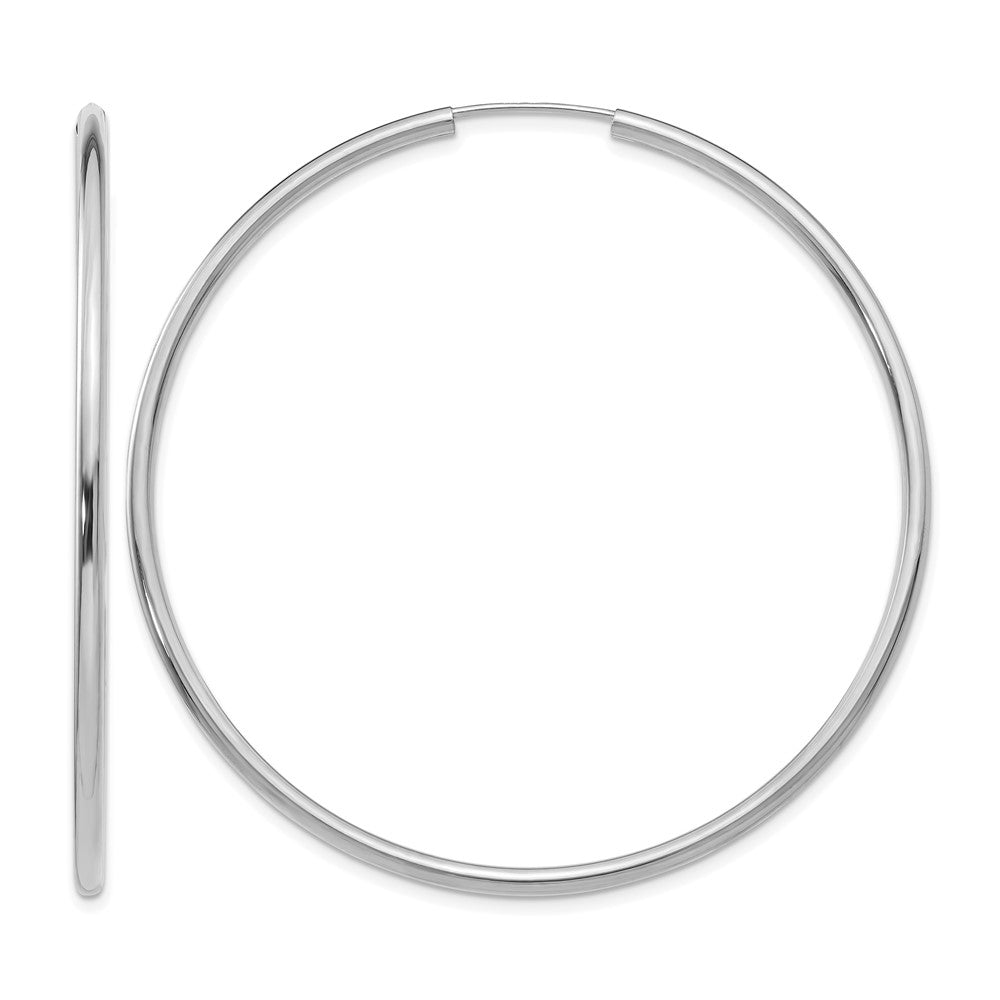 14k White Gold 2x54mm Polished Round Endless Tube Hoop Earrings, 55 x 2 mm
