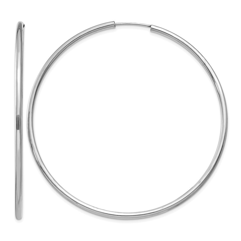 14k White Gold 2x60mm Polished Round Endless Tube Hoop Earrings, 60 x 2 mm