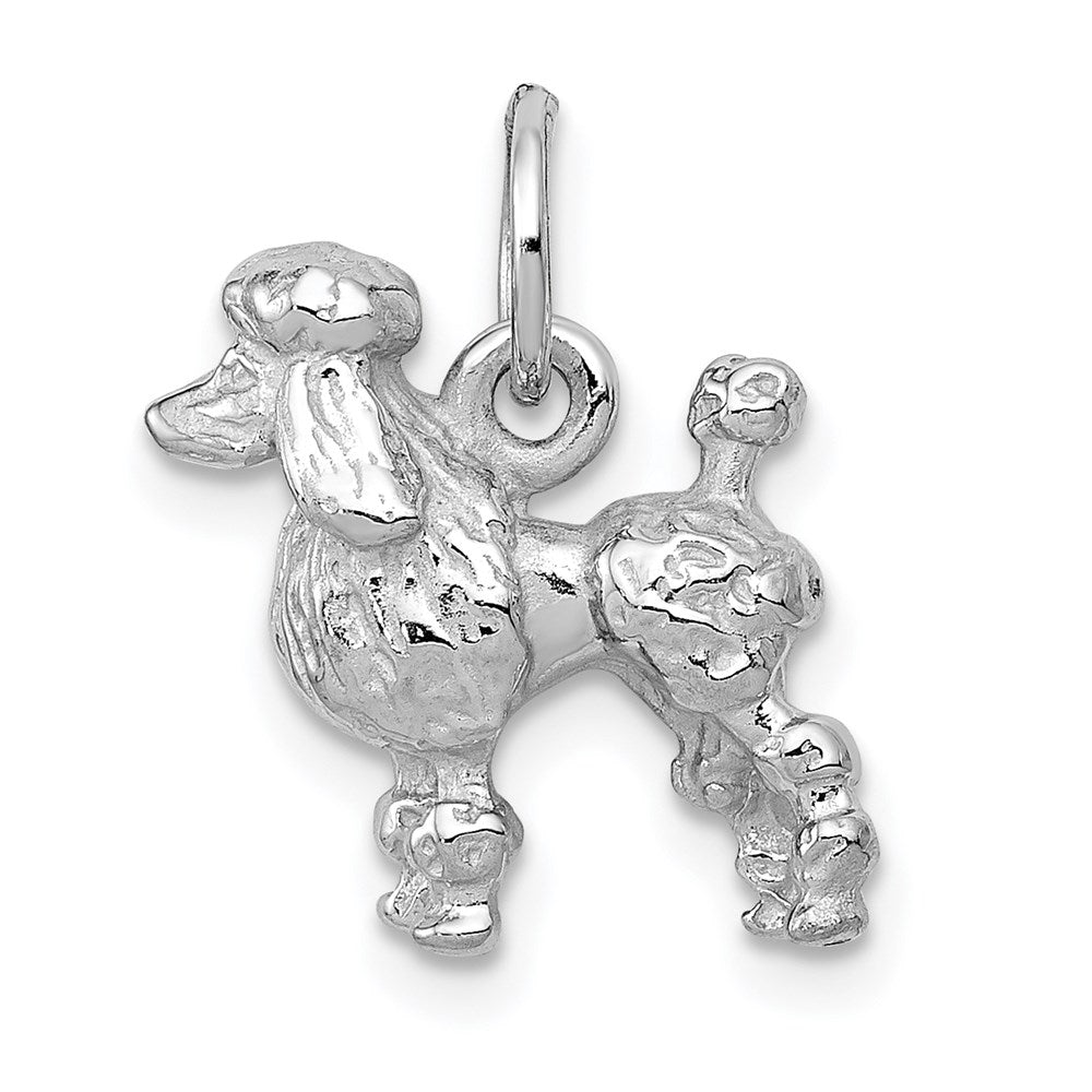 14k White Gold Solid 3-D Poodle Dog Charm, 16 x 13 mm