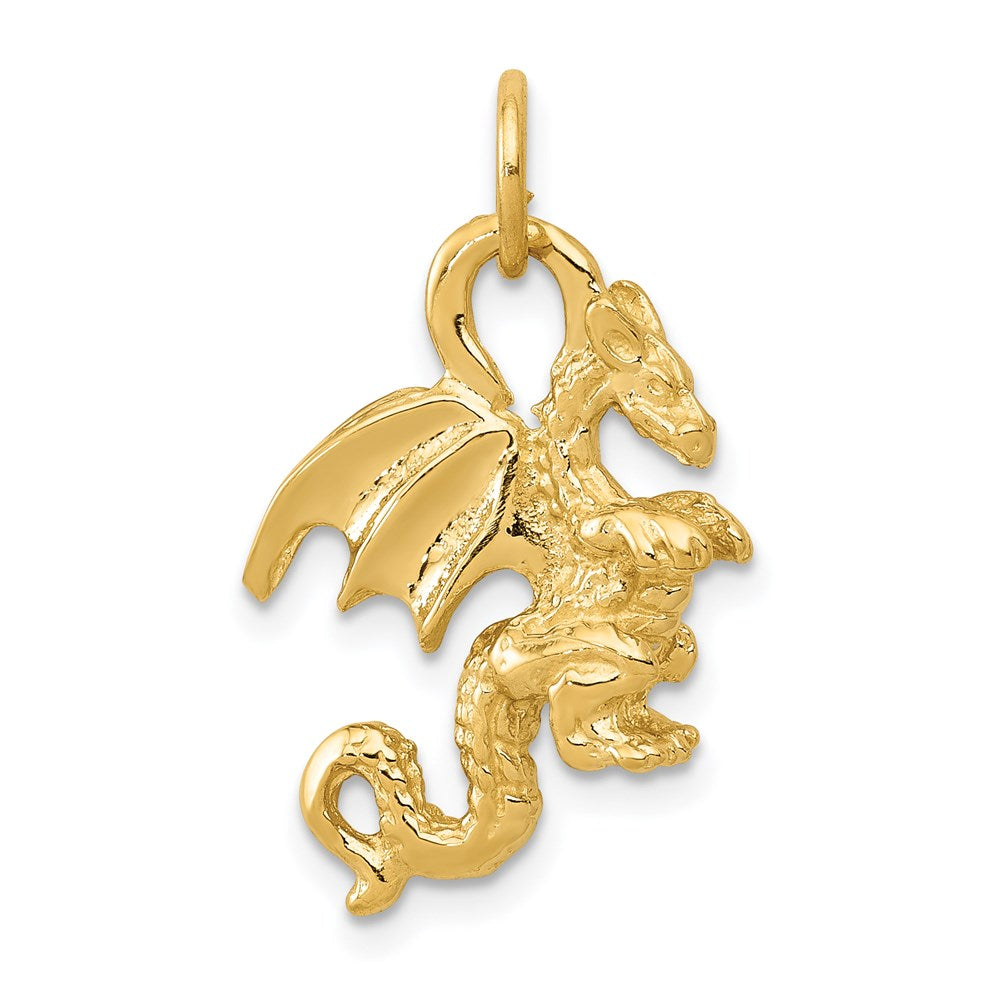 14k Solid Polished 3-D Dragon Charm, 21 x 13.5 mm