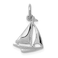 14K White Gold Solid Polished 3-D Sailboat Charm, 19 x 12 mm