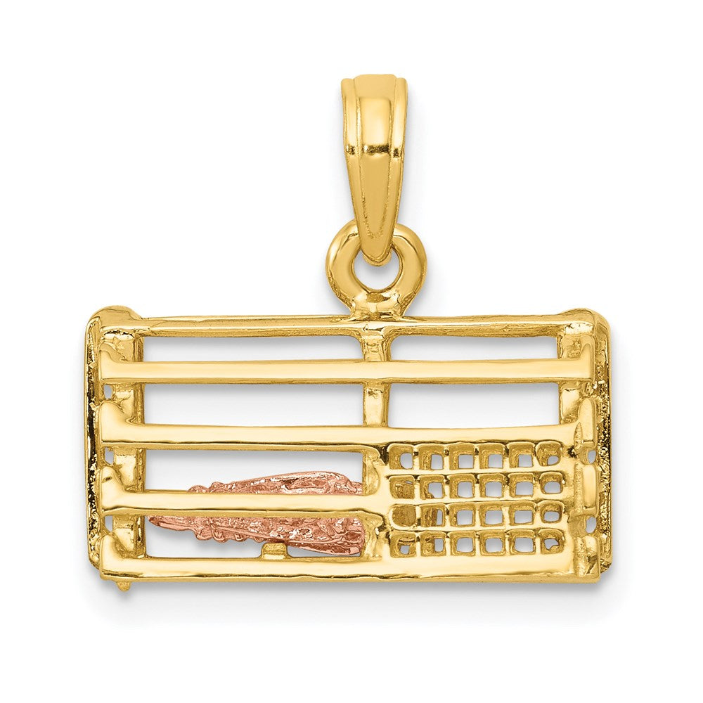 14K Two-Tone Large Moveable 3-D Pink Lobster In Trap Charm, 16 x 17 mm