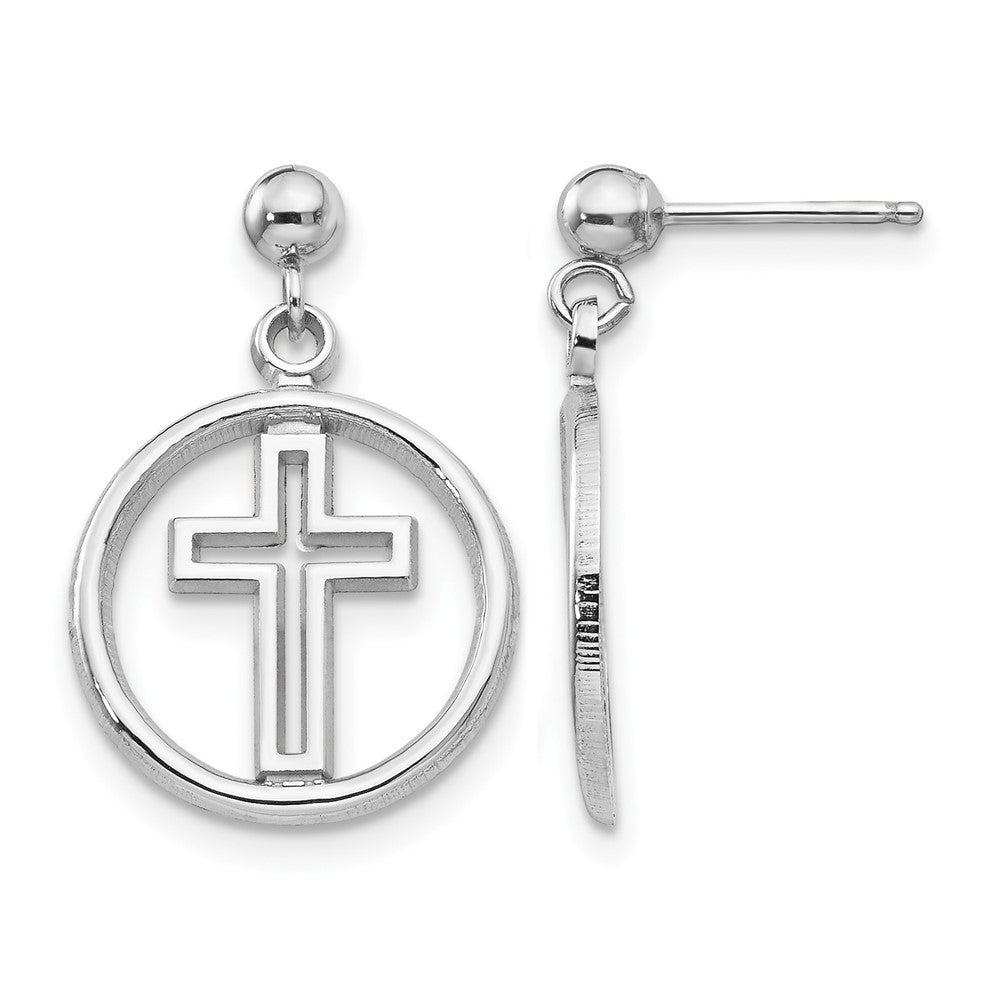 14k White Gold Polished Eternal Life Cross Dangle Post Earrings, 21 x 13 mm