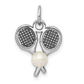 14K White Gold Tennis Racquets with Freshwater Cultured Pearl Ball Charm, 20 x 13 mm