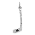 14K White Gold Solid 3-D Enameled Hockey Stick Charm, 29 x 9 mm