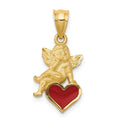 14k Red Enameled Angel on Heart Pendant, 24 x 12 mm