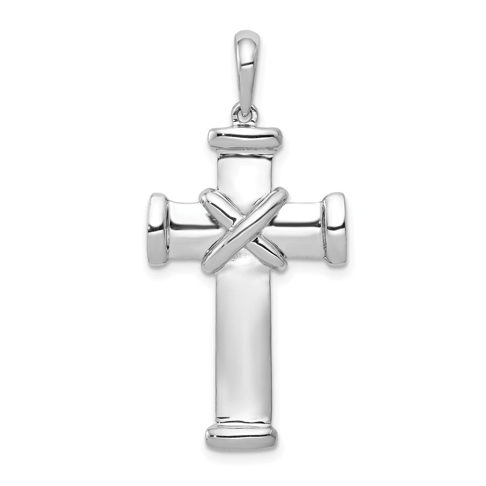 14k White Gold Center -X- Latin Cross Pendant, 38 x 18 mm