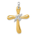14k Two-tone Dove Cross Pendant, 40 x 26 mm