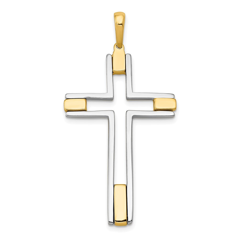 14k Two-tone Fancy Cross Pendant, 50 x 25 mm