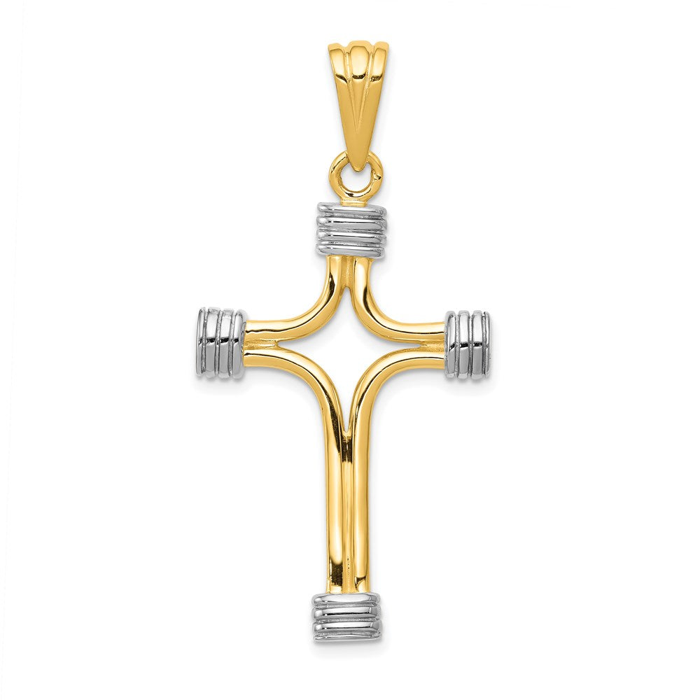 14k w/Rhodium Fancy Cross Pendant, 47.5 x 23.5 mm