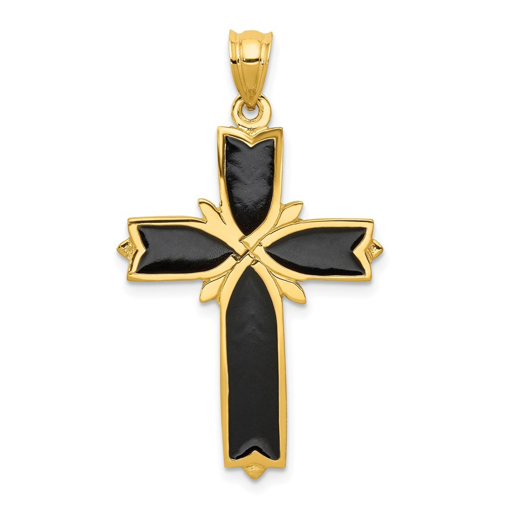 14k Black Enameled Latin Cross Pendant, 38 x 22 mm