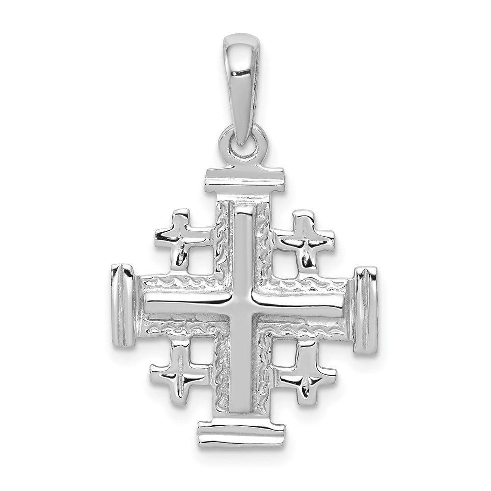 14k White Gold Jerusalem Cross Pendant, 30 x 24 mm