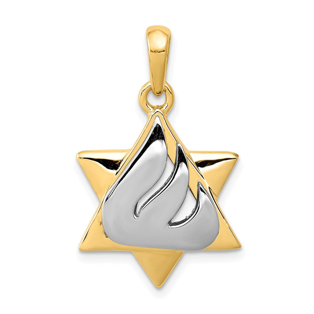 14k Two-tone Star of David with Shin Symbol Pendant, 30 x 18 mm
